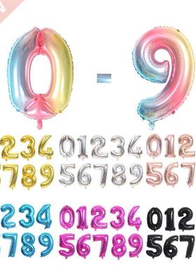 16/2/40inch rainbow Silver Gold Number0~9 Foil Balloons Bir