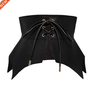 Long Wide Women Irregular New Style Leather Punk Black Belt