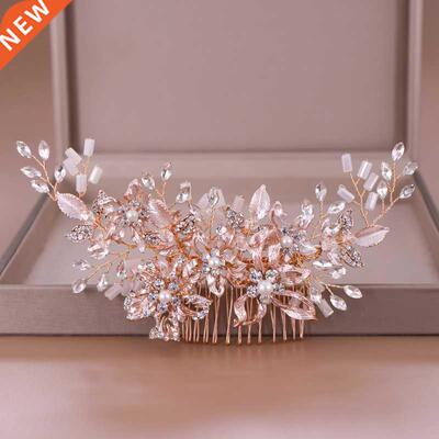 rendy Rose gold Rhinestone Wedding Hair Combs Hair Accessori