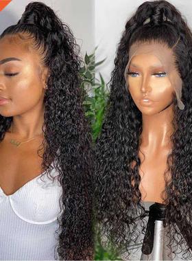 Synthetic Glueless 26Inch Deep Wavy Black Lace Frontal Hair