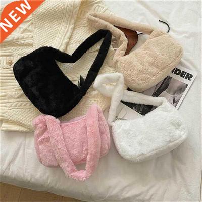 Simple Design Women Soft Plush Hobos Shoulder Bags Winter Fu
