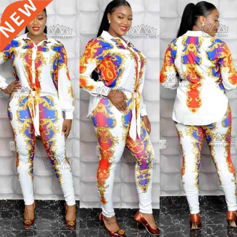 African Clothes For Lady Fashion Shirt Top and Elastic Pants