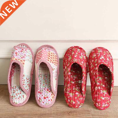 Autumn Winter Women Indoor Slippers Vintage Floral Home Bedr