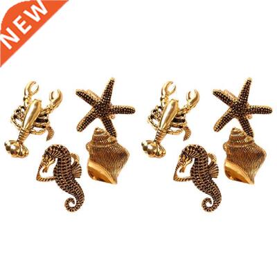 8Pcs Marine Series Shells Starfish Hippocampus Napkin Ring M