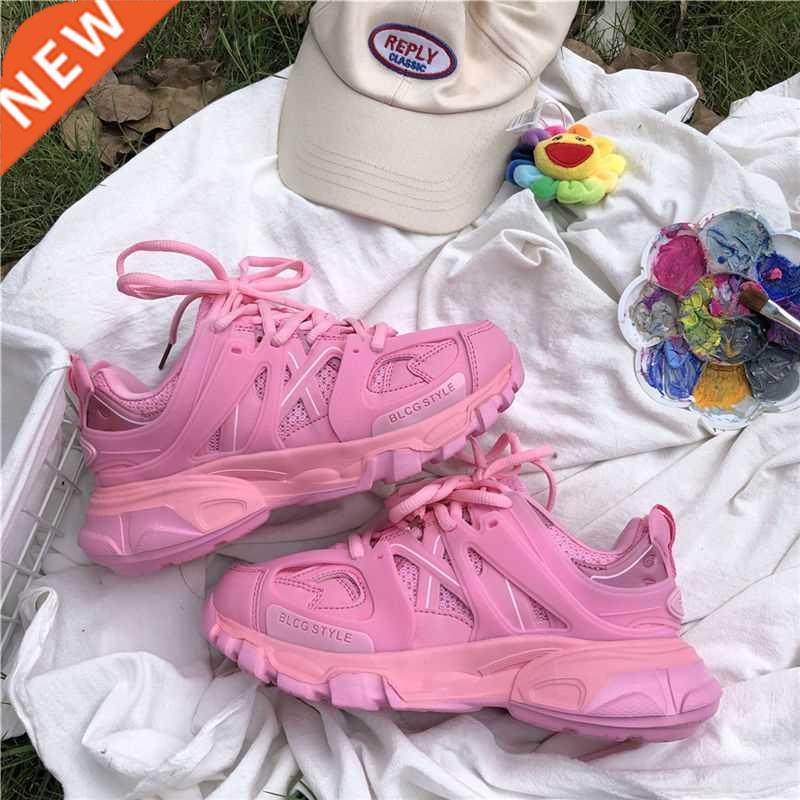 lovely pink chunky sneakers women 2022 thick sole girls spor