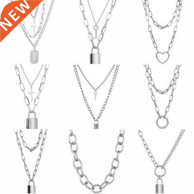 Cute Simple Chain Link Lock Necklace Pendant Women Silver Co