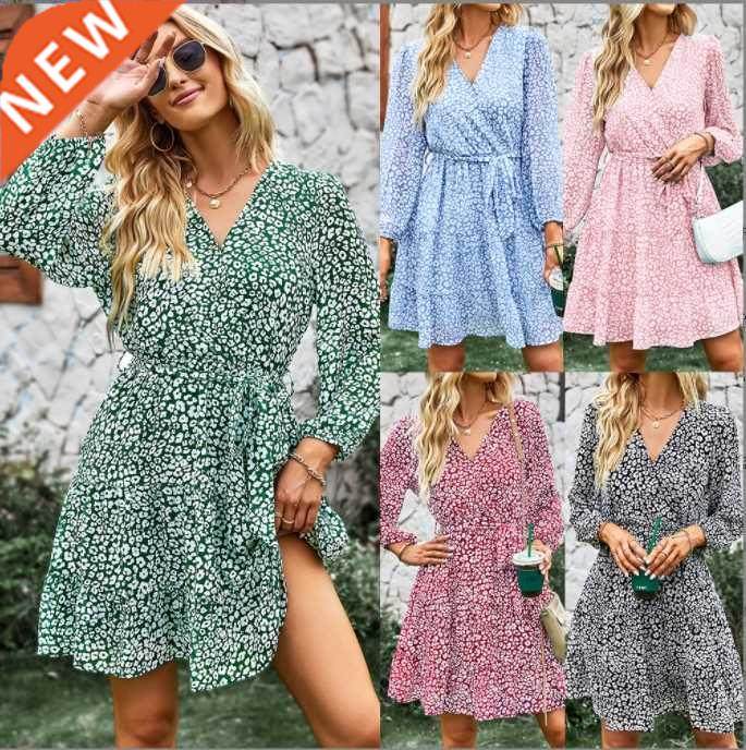 autumn Printed Maxi Dress Women Beach Dresses 印花长裙沙滩裙