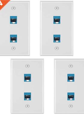 4 Pieces 2 Port Ethernet Wall Plate, RJ45 Cat6 Female to Fem