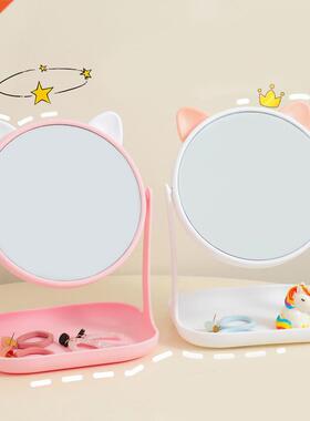 Cute Rotatable Makeup Mirror With Cat Ears-shaped Decor an