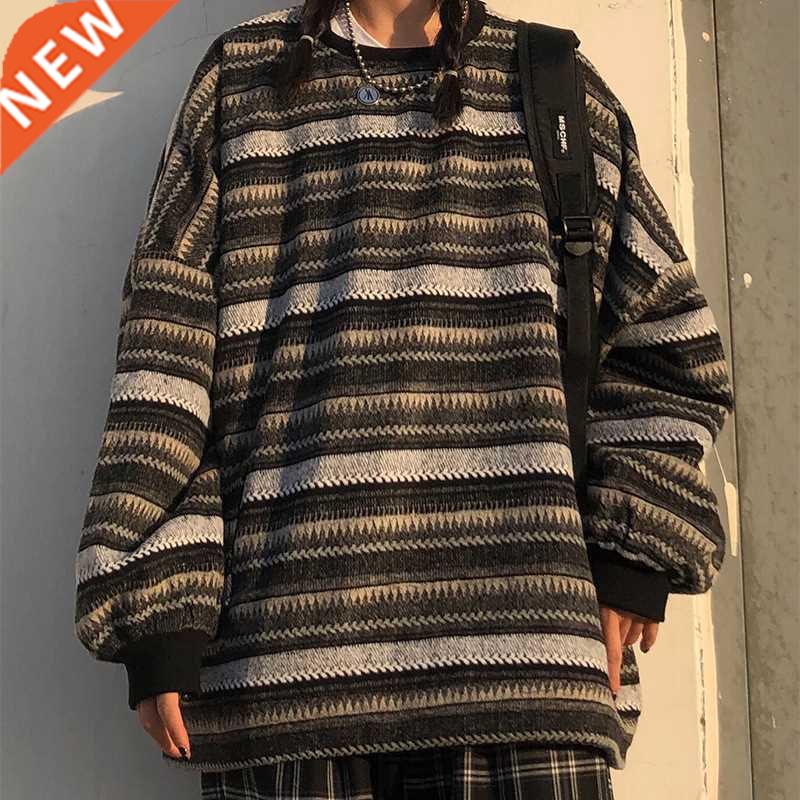 Women Vintage Striped Sweaters Autumn Long Sleeve Oversize K
