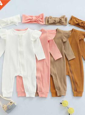 2pcs Newborn Baby Girls Boys Rompers 4 Colors Solid Fly Long