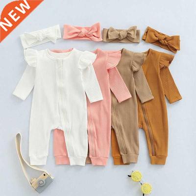 2pcs Newborn Baby Girls Boys Rompers 4 Colors Solid Fly Long