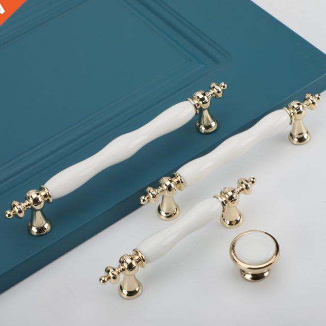 1PC Fashion Ceramic Cabinet Handles Golden Kitchen Cupboard