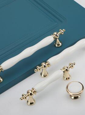 1PC Fashion Ceramic Cabinet Handles Golden Kitchen Cupboard