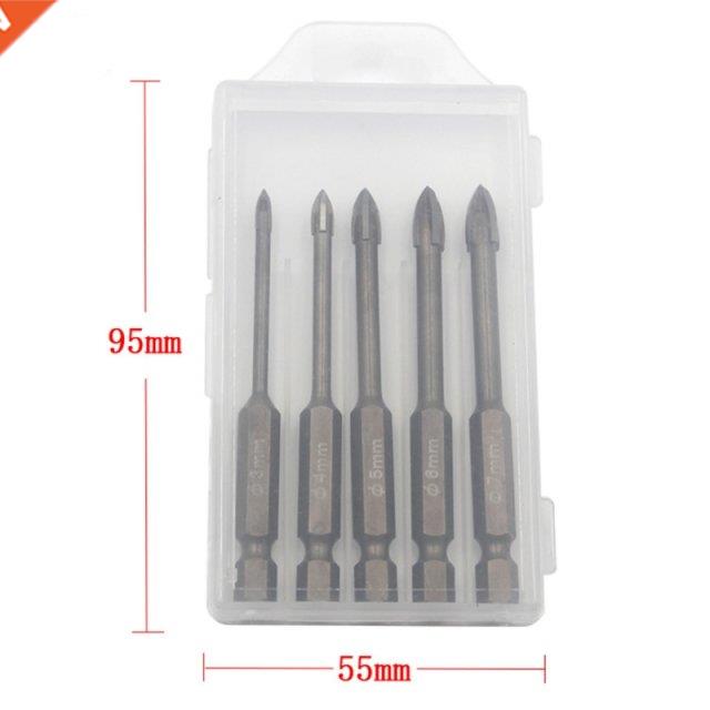 5pcs Multifunctional Hexagonal Shank Cross Glass Drill Bit C