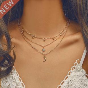 Layered Multi Moon Women Sta Female Choker Necklace