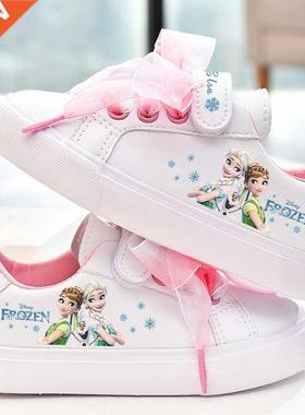 Disney girls frozen princess white Bow canvas shoes non-slip