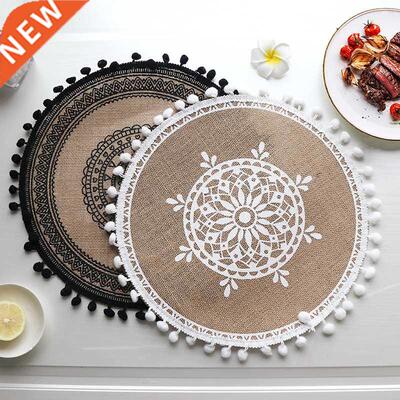 Round 38cm Non-slip Kitchen Placemat With Tassel Coaster Cot