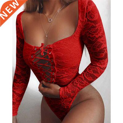 2021 White Hollow Out Lace Bodysuit Women Spring Autumn Clot