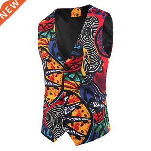 New Dress Vests For Men Slim Fit Casual Graffiti Printed Sle