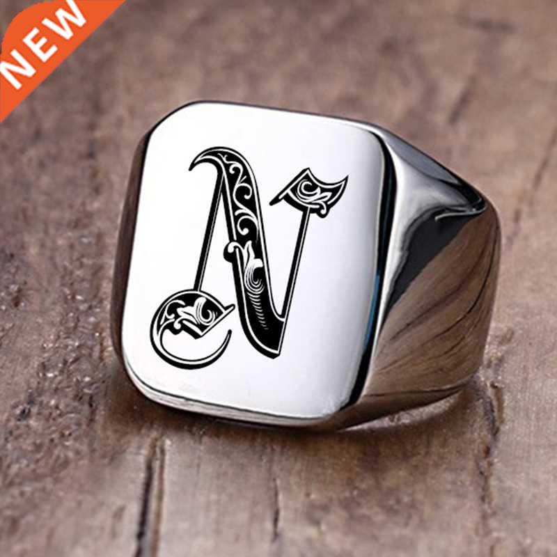Vnox Retro Initials Signet Ring for Men 18mm Bulky Heavy Sta