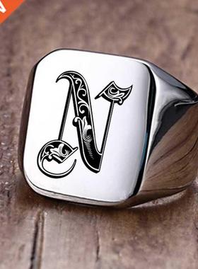 Vnox Retro Initials Signet Ring for Men 18mm Bulky Heavy Sta