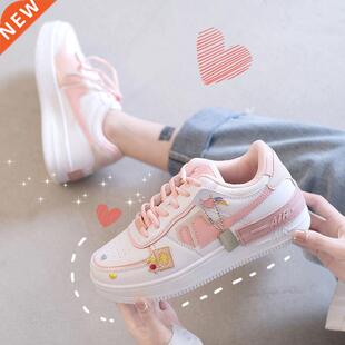 Women Sneakers White Pink Tennis Cute Lovely Girl Casual Sho