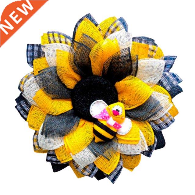 Bee Festival 14inch Sun Flower Wreath for Front Door Garland