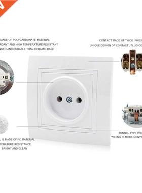 European 2 Pins Power Socket Round Hole Wall White Panel Soc