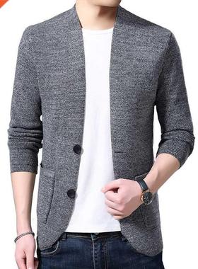 Sweter Crdign Men's Wool Single Brested Simple Solid Col