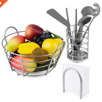 Set of 3 Stainless Steel Napkin Holder Utensil Caddy Fruit B