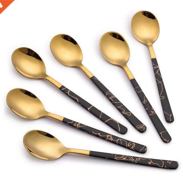 golden stainless steel black spoon for coffee chocolate afte
