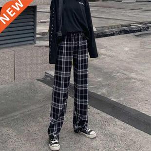 new fitti women loose waisted high 2022 summer pants Plaid