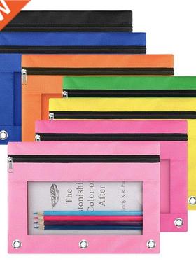Pencil Pouch 3 Ring Binder, 7 Pack 7 Color Zipper Pencil Pou