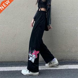 Black Cool Amine Pants Women Summer Cargo Trousers Setwear C