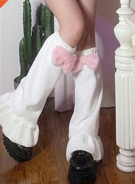 1 Pair Women Leg Warmers Pink Bow Plush Japanese Harajuku St