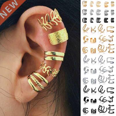 17KM Gold Leaves Ear Cuff Black Non-Piercing Ear Clips Fake