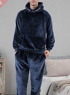 2021 Winter Thick Warm Flannel Pajama Sets For Men Long Slee