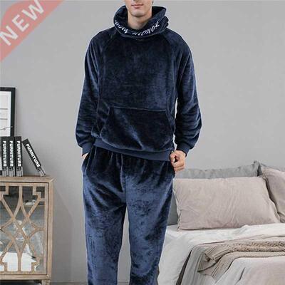 2021 Winter Thick Warm Flannel Pajama Sets For Men Long Slee