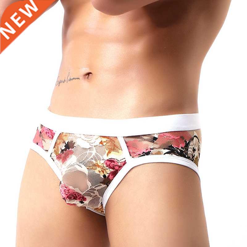 Men Flower Print Mesh Transparent Breathable Boxer Underpant