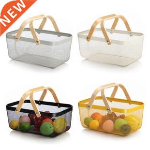 Mesh Fruit Double Style Wooden with Metal Bin Nordic Basket