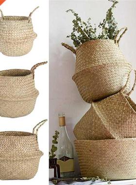 LuanQI Seagrass Storage Basket Wicker Basket Work Rattan Han