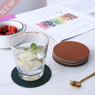 4pcs Round Heat Resistant Faux Leather Mat Drink Cup Coaster