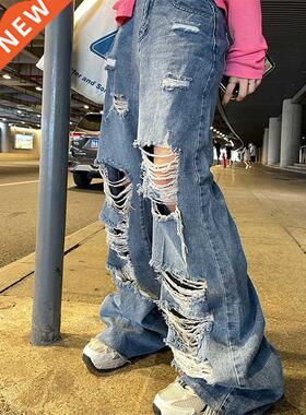 Femme Jeans Women Spring Autumn New Ripped High Waist Loose