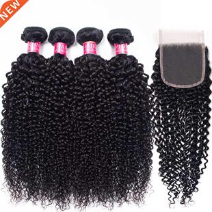 Mongolian Afro Kinky Curly 2/4 Bundles With Closure Human Ha