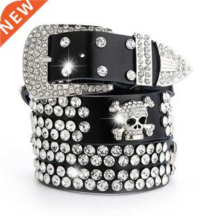 Vintage Rhinestone Skull Belts for Women Wide Buckle Belt Fo