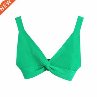 Top Woman Women Knot Backless Green Knitted Summer