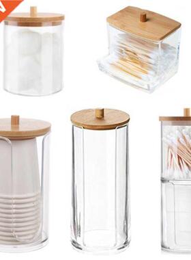 Acrylic Storage Box Bathroom Jar Makeup Organizer Cotton Rou