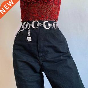 Harajuku Punk Moon Metal Belts Women Vintage High Waist Chai