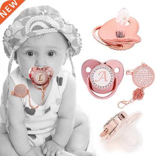 Newborn Baby Pacifier Clips Chain Rose Gold Bling Silicone I